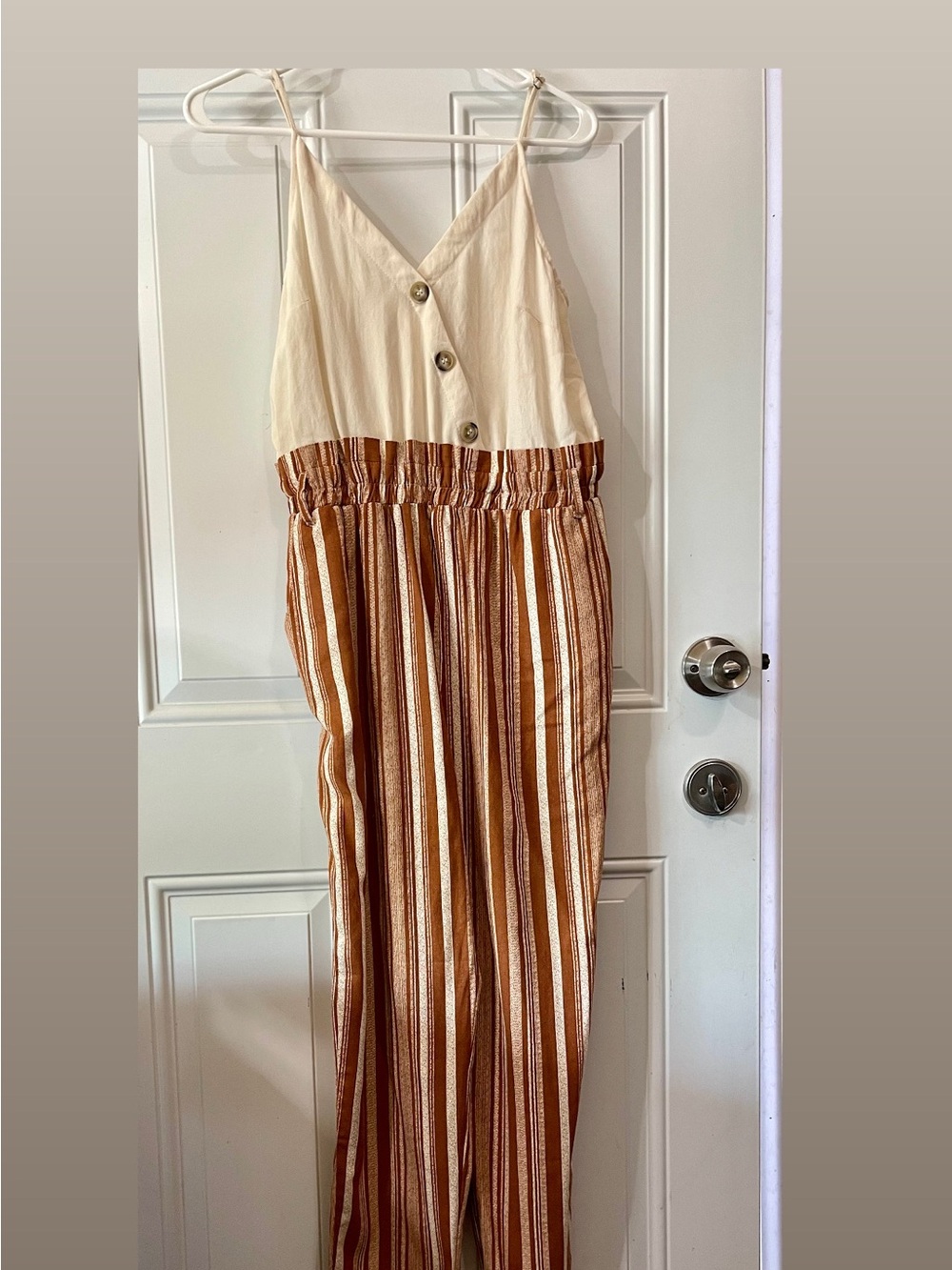 Cream & Brown Striped Women's Jumpsuit